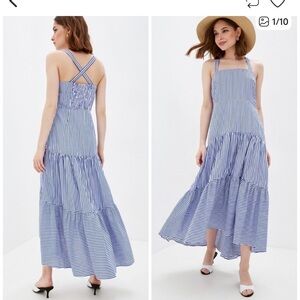 Banana Republic Poplin Tiered Striped Maxi, Sz 0